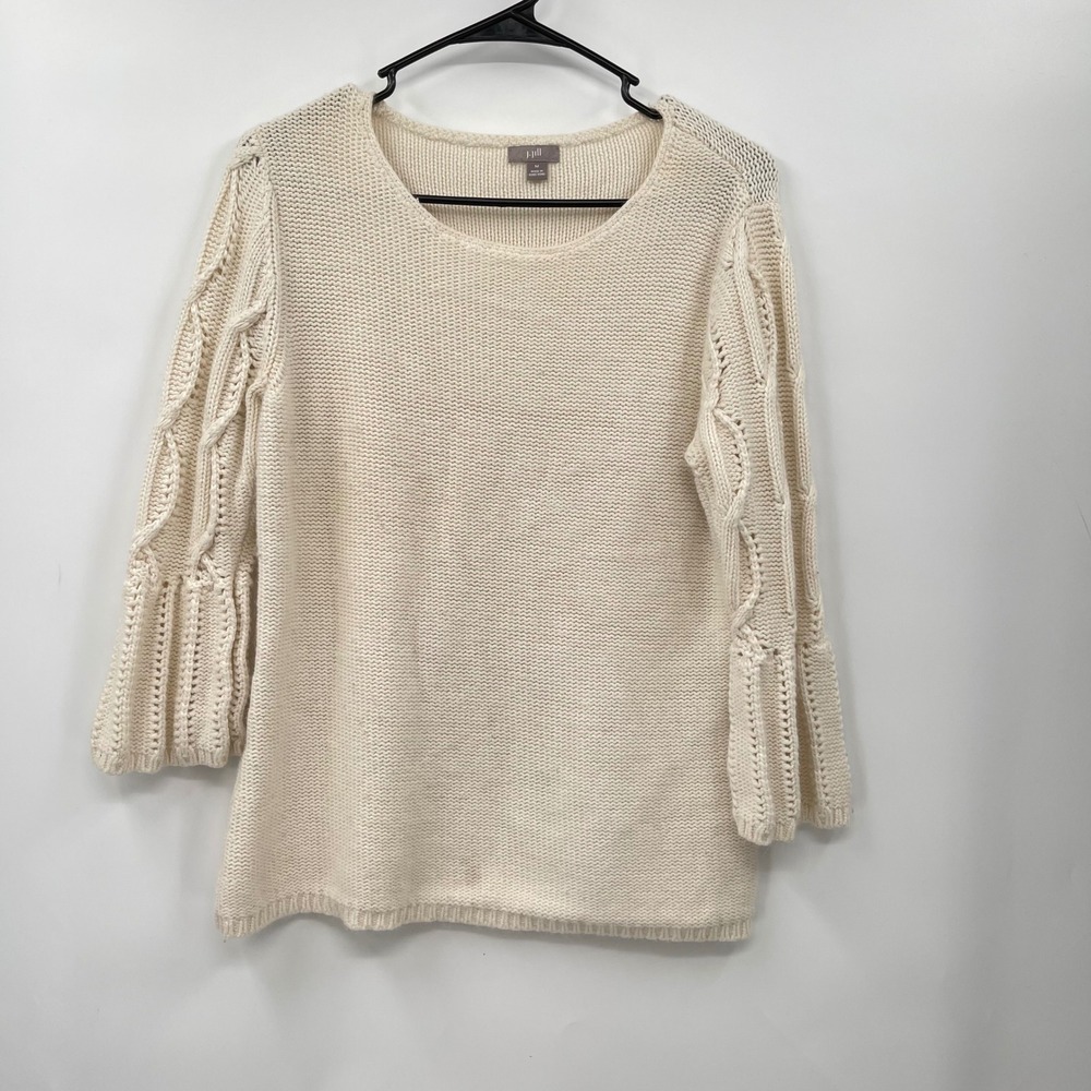 JJill Cream Cable Knit Bell Sleeve Sweater Top M